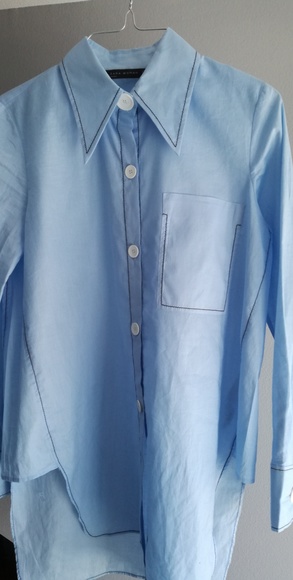 Zara light blue contrasting top stitch button down - Picture 5 of 8